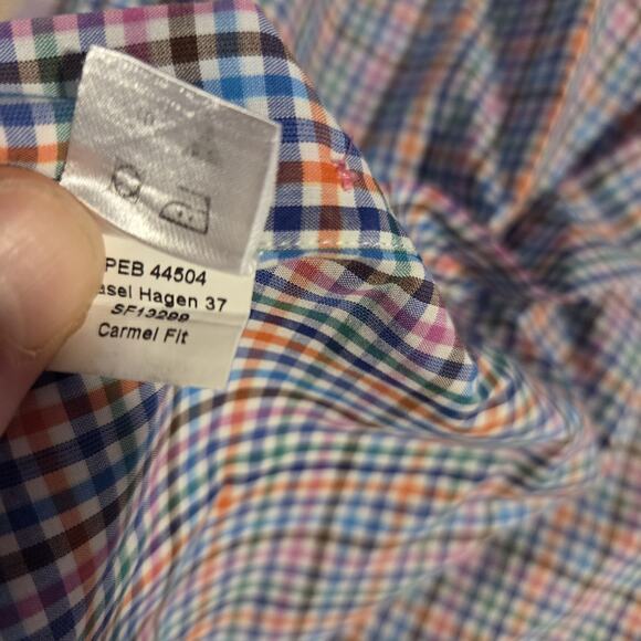 HAGEN Button Sport Shirt CARMEL FIT Men's LARGE L Plaid Check Cotton Multicolor - Picture 7 of 8